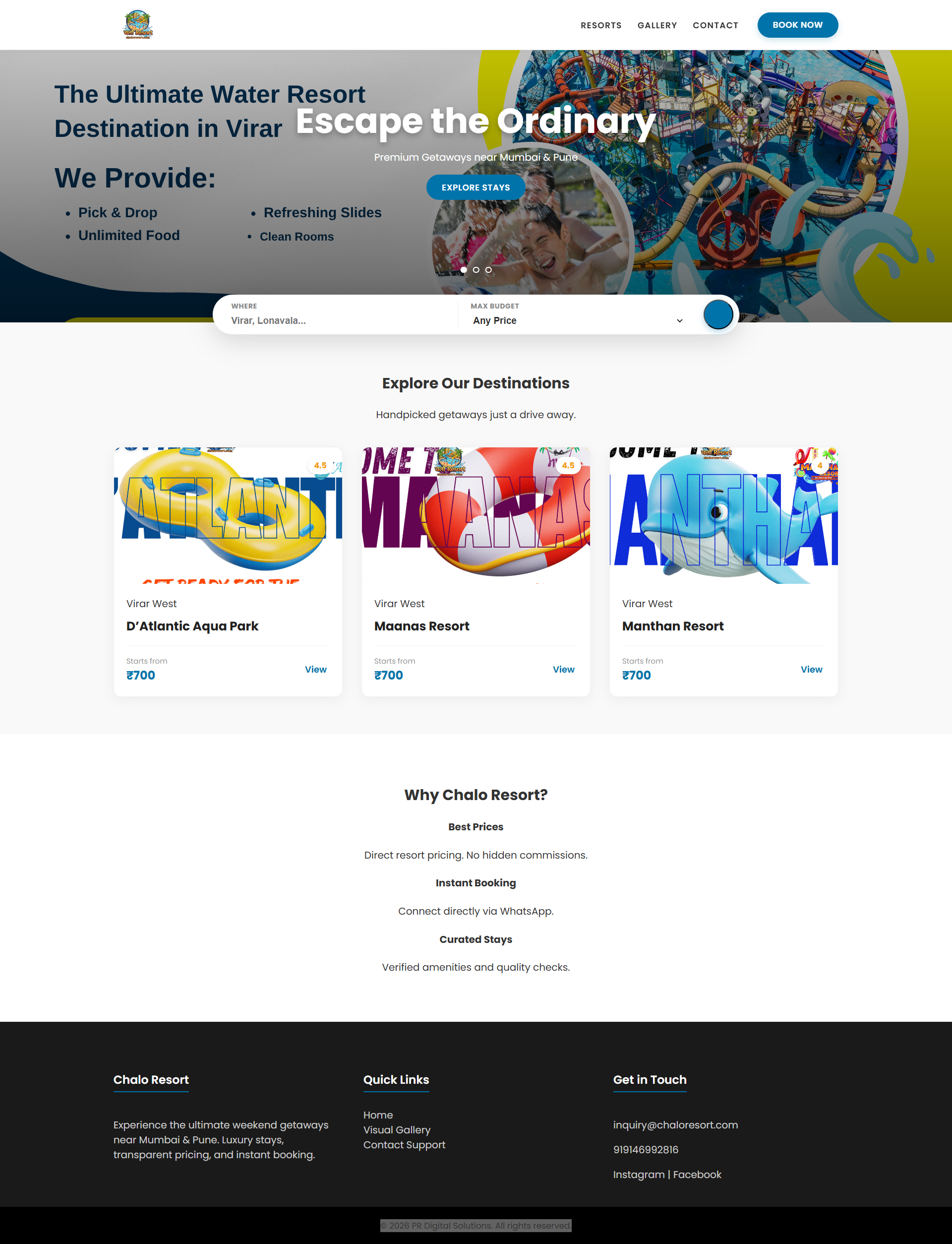 Resort Booking Site with Custom WhatsApp Leads System