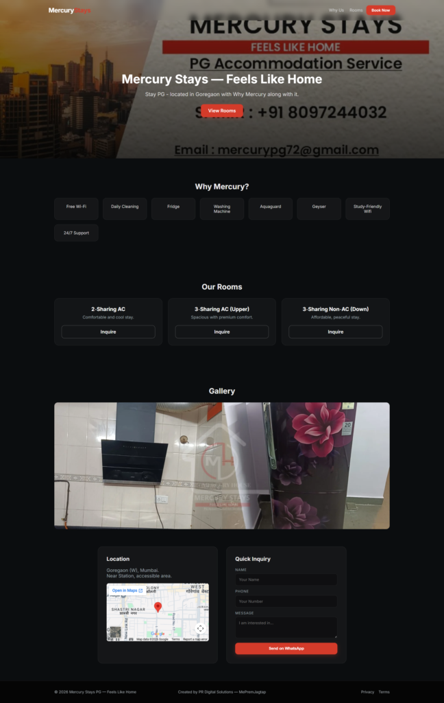 PG Hostel Landing Page